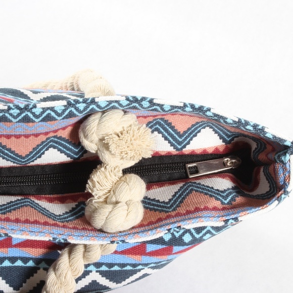 Womens Tote Canvas Printed Rope Handle Bag NEW - Picture 7 of 7